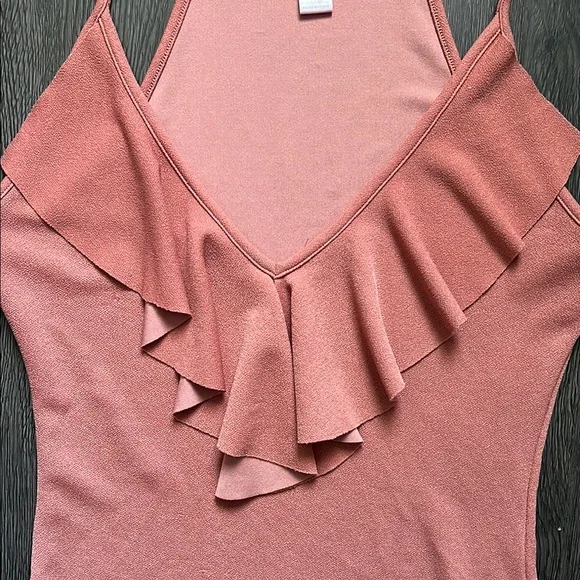 Pink Ruffled V-Neck Bodysuit One Piece - Picture 4 of 5
